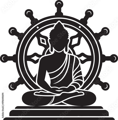 Serene vector illustration meditating buddha silhouette seated lotus pedestal spiritual yoga zen meditation art.