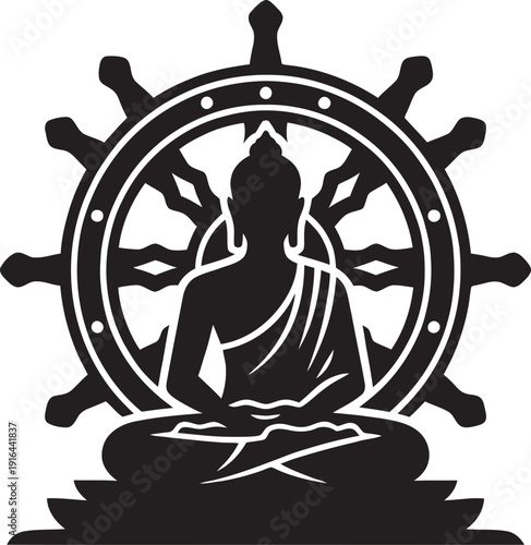 Serene buddha silhouette meditating lotus pedestal spiritual zen yoga peace mindful enlightenment buddhism art pose.