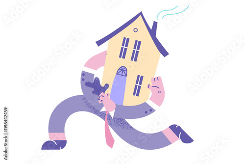 Tired man carry house on back