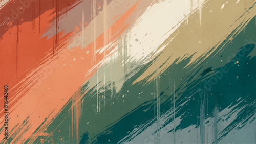 Abstract expressionist painting with bold, vertical brushstrokes in warm and cool tones