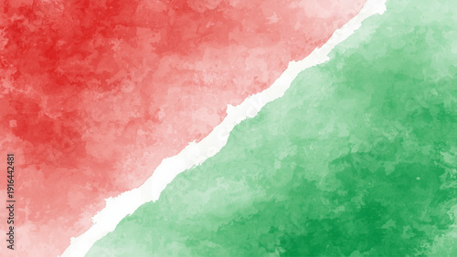A vibrant watercolor wash featuring contrasting red and green hues.