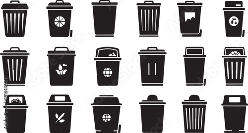 Various trash cans with different recycling symbols on them