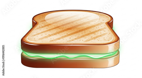 Grilled sandwich with melted cheese filling on white background