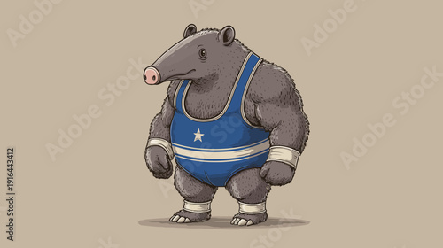 An anthropomorphic animal, in wrestling attire, standing confidently. Vector illustration