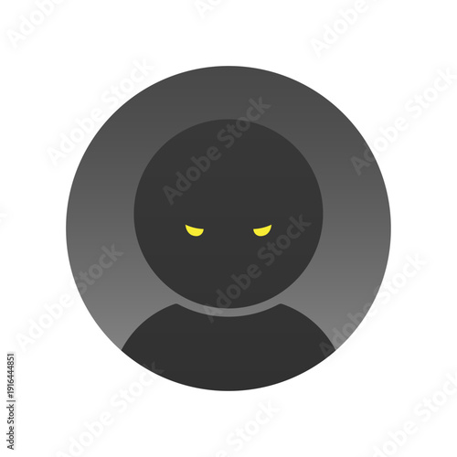 怖い顔で睨む人物の暗い円形シルエットアイコン - 悪い人や正体不明の人物･犯人･匿名アカウントの素材