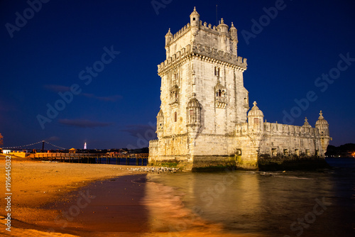 lisbon, Belem Tower at dusk - Tagus River, Portugal