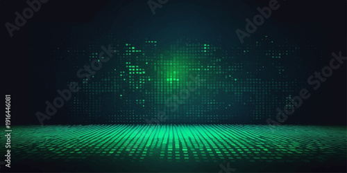A futuristic blue and green digital binary code background loop features a seamless vector pattern of data squares and light waves for a modern business technology wallpaper design