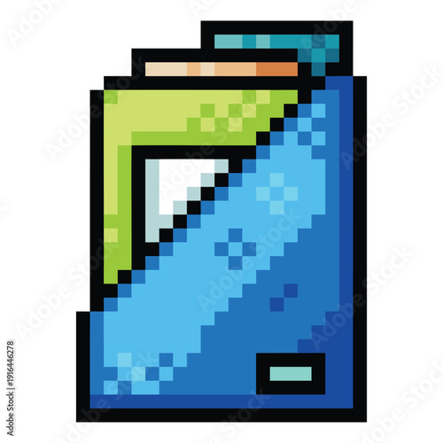 Paper or folder organizer container pixel art colorful illustration isolated on square white background.