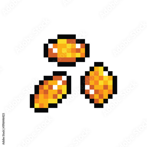 Fish oil or vitamin soft gel capsule pixel art colorful illustration isolated on square white background.