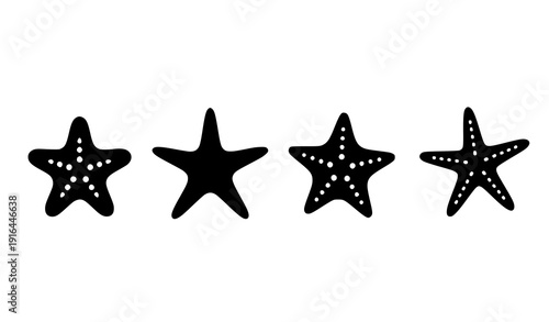 Black Starfish Icon Set Flat Solid Sea Star Marine Silhouette Collection Isolated on White