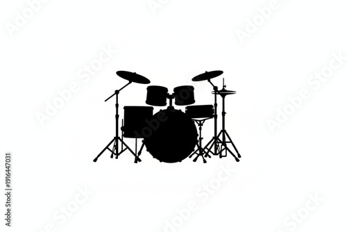 Rhythmic Silhouette: A bold black silhouette of a drum kit, ready to unleash a symphony of beats, standing poised for a musical performance.