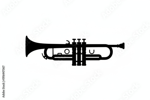 Silhouette of Musical Instrument: A minimalist illustration of a classic brass trumpet, rendered in stark black against a clean backdrop, evoking the spirit of jazz and musical performance.