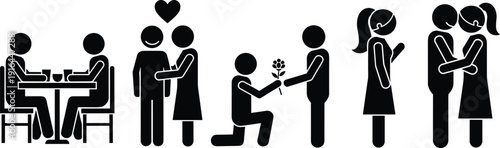 Romantic couples silhouette vector showing love, dating, proposal, affection, communication, and intimacy scenes for relationship, romance, and lifestyle illustration concept