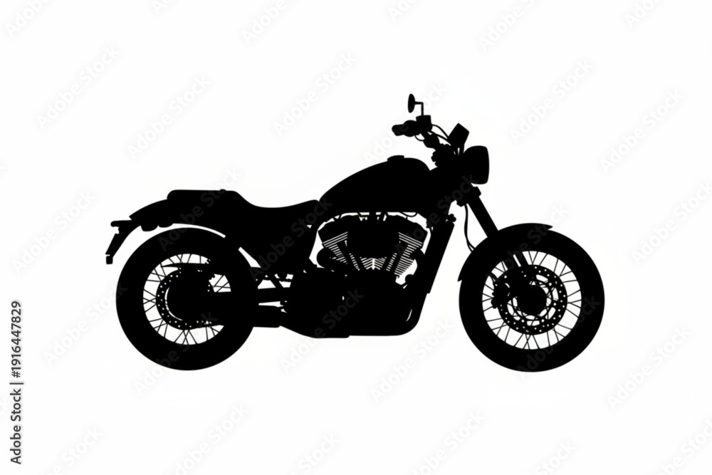 Obraz premium Classic Motorcycle Silhouette: A sleek, black silhouette of a classic motorcycle, perfect for showcasing the power and style of this iconic mode of transportation. 