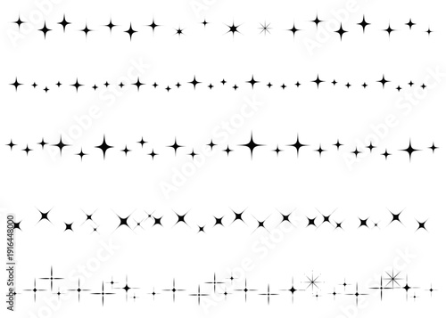 星空をイメージしたシンプルな飾り罫線・ラインのイラストセット　キラキラ