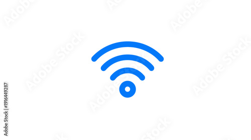 A blue wireless signal icon on a white background, with arcs and a central circle