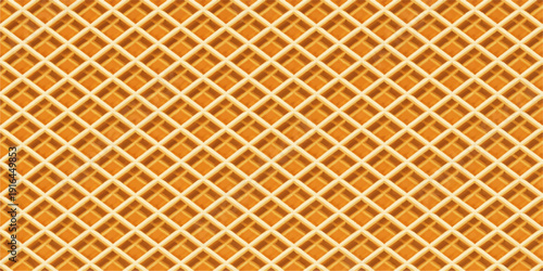 A seamless brown and golden woven basket weave pattern featuring a geometric diamond texture for a retro wall decor backdrop or square tile vector illustration
