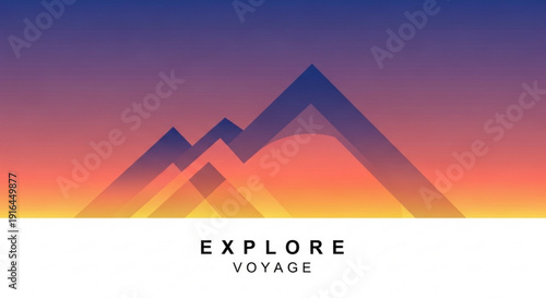 Vibrant mountain landscape with colorful sunset and geometric peaks