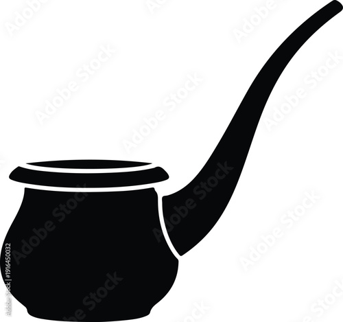 Classic wooden tobacco smoking pipe with curved stem silhouette vector illustration