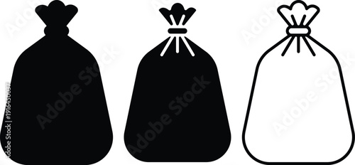 Sack bag icon set. Garbage bags icon, Plastic sack collection, Garbage bag, Vector illustration.