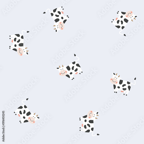 Cute Cow Seamless Pattern Vector Illustration. This vector design is perfect for nursery textiles, baby clothing and farm themed decor.