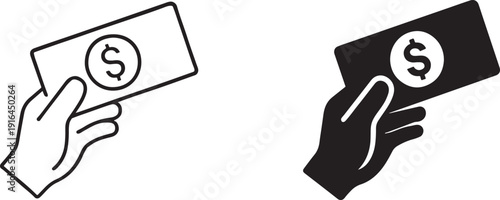 Payment with money flat icon showing buying and purchase of goods for apps and websites.