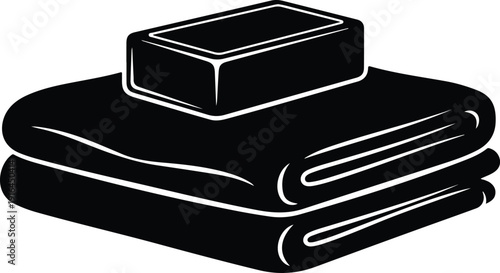 Minimalist stack of clean towels and soap for bathroom hygiene silhouette vector illustration