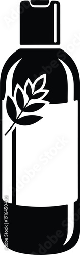 Natural shampoo container with organic herbal leaf silhouette vector illustration