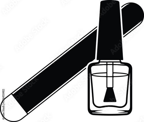 Professional manicure set with nail polish bottle and file silhouette vector illustration
