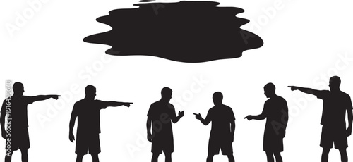 Black Solid Lifeguard Pointing Towards Hazard Silhouettes Set of Six on White Background