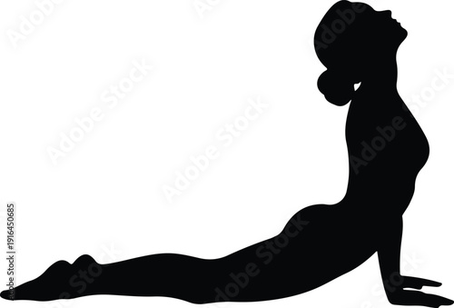Yoga woman performing cobra pose for wellness silhouette vector illustration