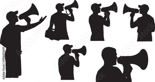 Black Solid Lifeguard Public Announcement Silhouettes Set of Six on White Background