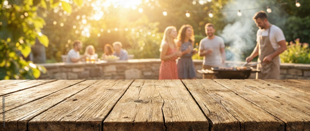 Fototapeta premium Outdoor summer barbecue gathering with friends backyard setting lifestyle photography warm atmosphere captured from a cozy perspective celebrating togetherness and food
