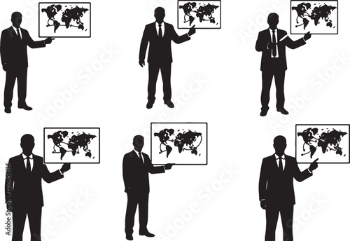 Black Solid Logistics Manager Silhouettes Set of Six on White Background