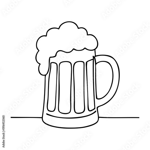 Dibujo con línea continua de una jarra de cerveza con espuma 