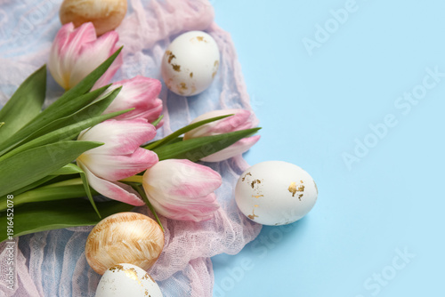 Tulips with Easter eggs on ...