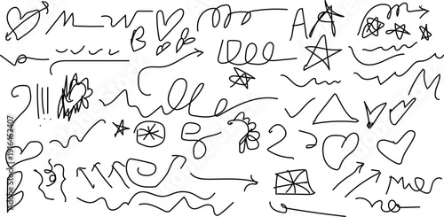 A collection of hand drawn doodles and scribbles on a white background