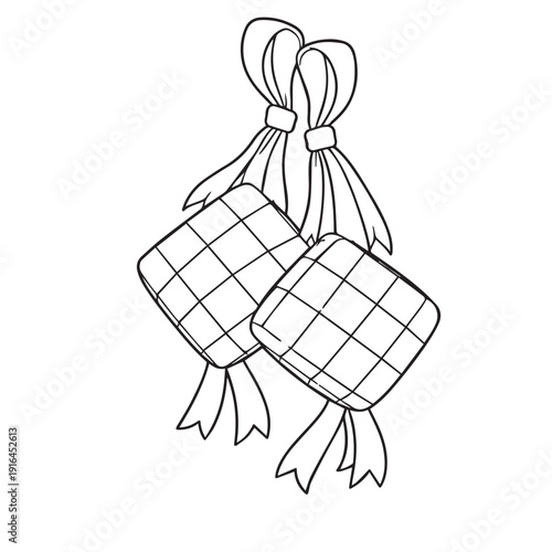 Realistic ketupat. Traditional fasting after Ramadan. Rice dish wrapped in woven boxes made of green palm leaves. Festive dish of Muslims. Eco wrap made of natural material