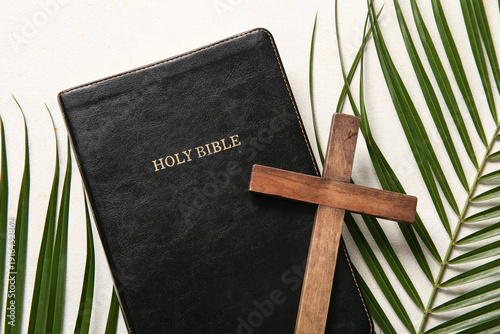 Wooden cross with palm leav...