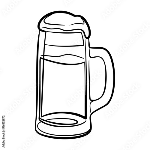 Dibujo con línea continua de una jarra de cerveza con espuma 