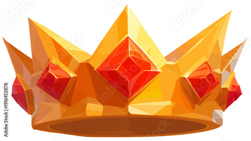 A golden crown with red jewels, rendered in a stylized, geometric, and illustrative design