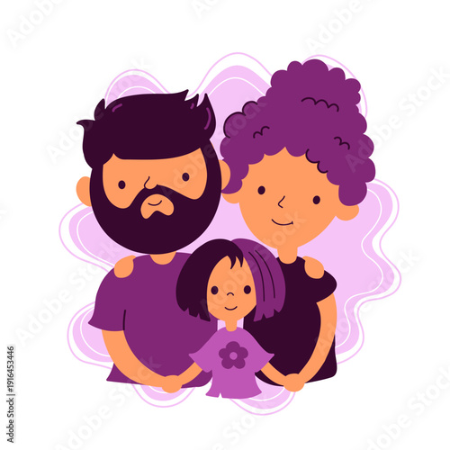 Happy family portrait cartoon illustration
