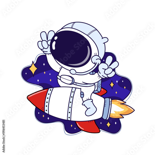 Cute astronaut riding rocket illustration