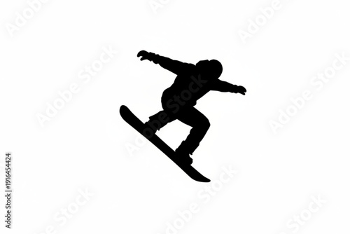 Snowboarder silhouette: A dynamic silhouette captures a snowboarder mid-air, showcasing the grace and skill of winter sports against a clean, uncluttered backdrop.