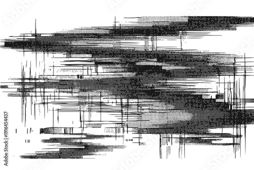 Black White Halftone Glitch Noise Texture Semi-Sketch Digital Distortion-Signal Interference Grain Single Illustration - Glitch Texture Design