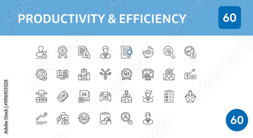Business automation line editable icon set. Containing process, optimization, robotic integration, business model