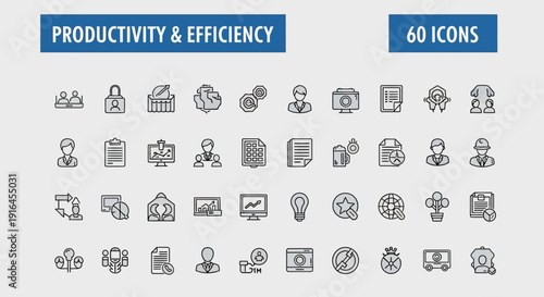 Business automation line editable icon set. Containing process, optimization, robotic integration, business model