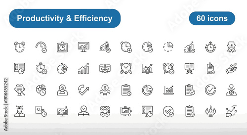 Business automation line editable icon set. Containing process, optimization, robotic integration, business model