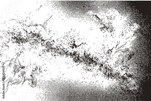 Black White Halftone Milky Way Galaxy Semi-Sketch Pointillist Stipple-Nebula Stars Retro Space Single Illustration - Galaxy Space Design