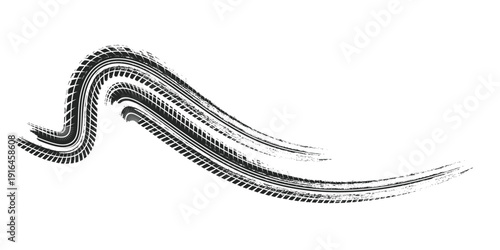 Tire track. Car, bike, motorcycle tyre mark with grunge effect isolated on white background. Wheel footprint on the road.